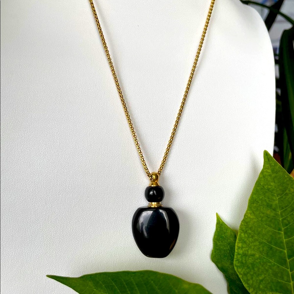 COPY - COPY - Black Tourmaline Gemstone Perfume Bottle Essential Oil Necklace P…